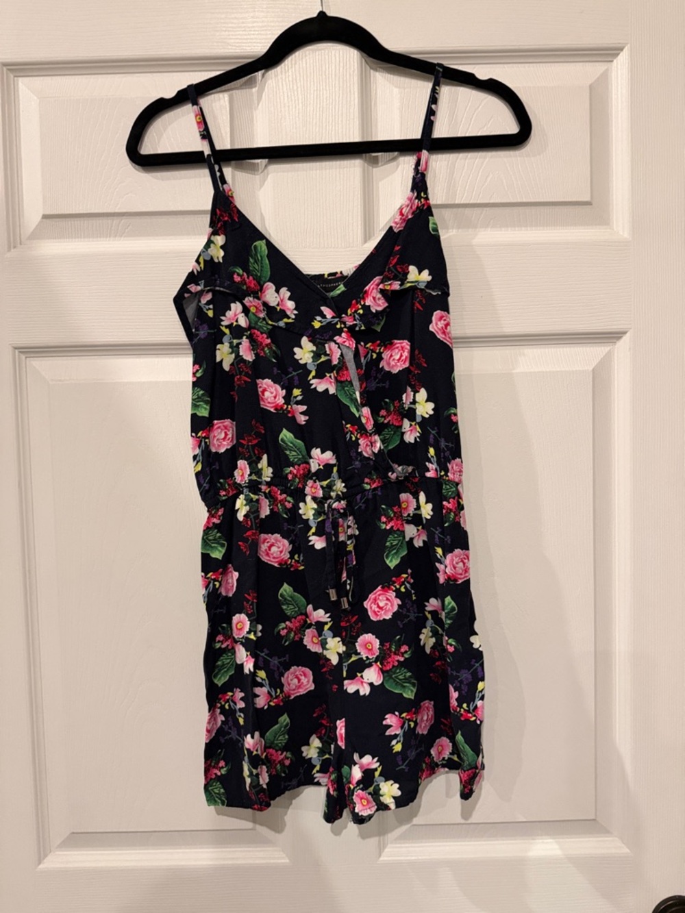 Atmosphere Navy Floral Romper with Pink and Green Flowers